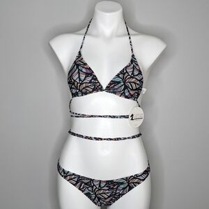 NWT Forever Young Las Vegas Mosaic Palm print strappy string bikini S/M